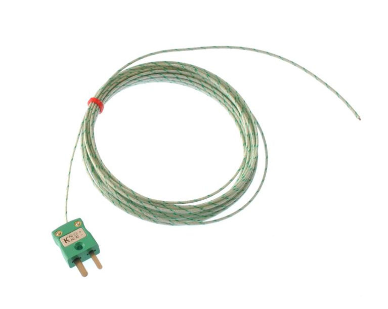 Termocoppia a giunzione esposta IEC a coppia piatta isolata in fibra di vetro - Tipo K con terminazione a spina mini