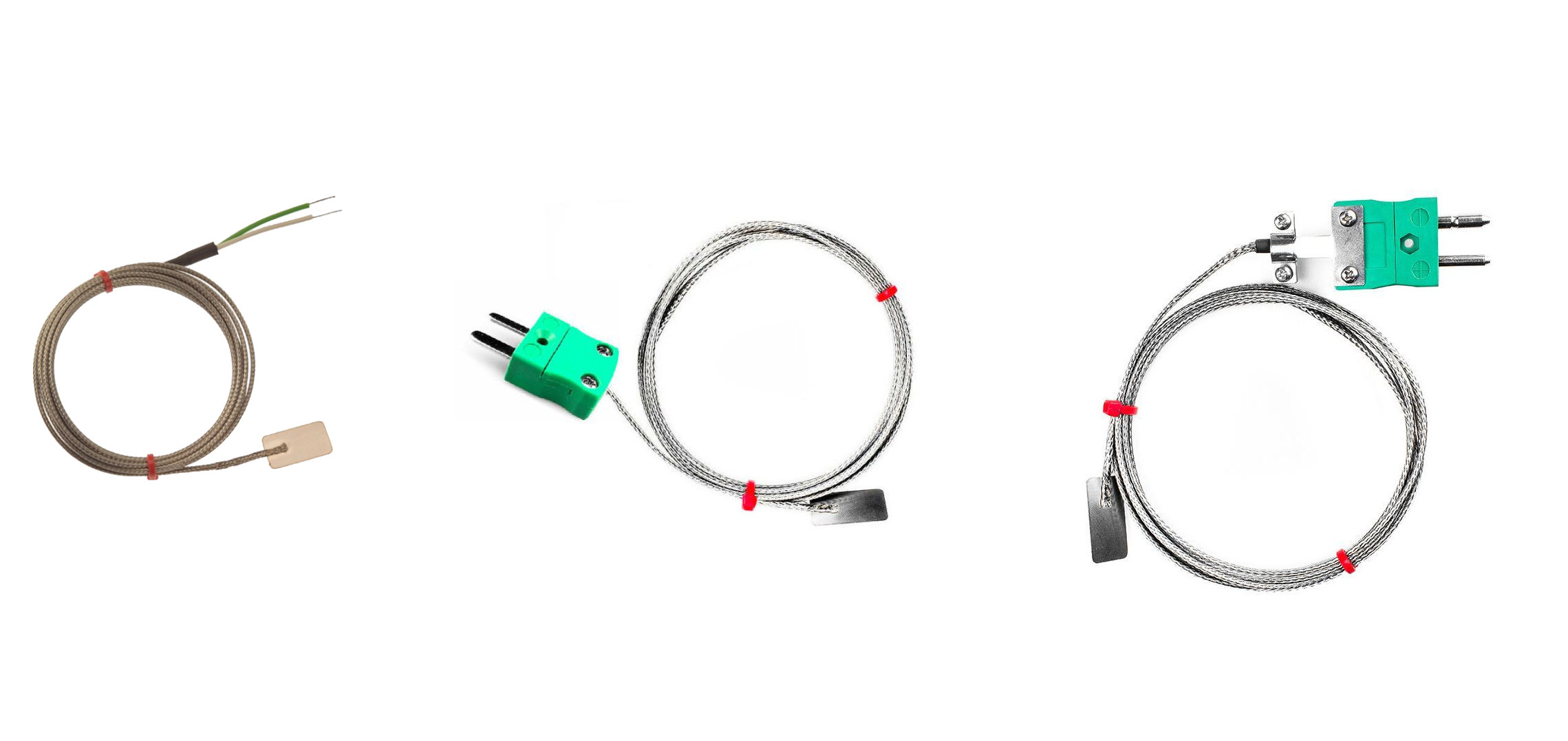 Termocoppia a foglia IEC, cavo isolato in fibra di vetro con treccia in acciaio inox terminante a coda nuda, connettore maschio miniaturizzato o standard - tipo K