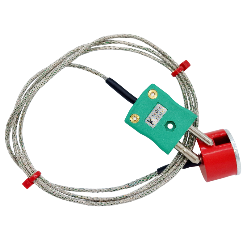 Termocoppia a magnete di trazione IEC tipo K da 3 kg, cavo isolato in PFA con treccia in acciaio inossidabile che termina in spina standard