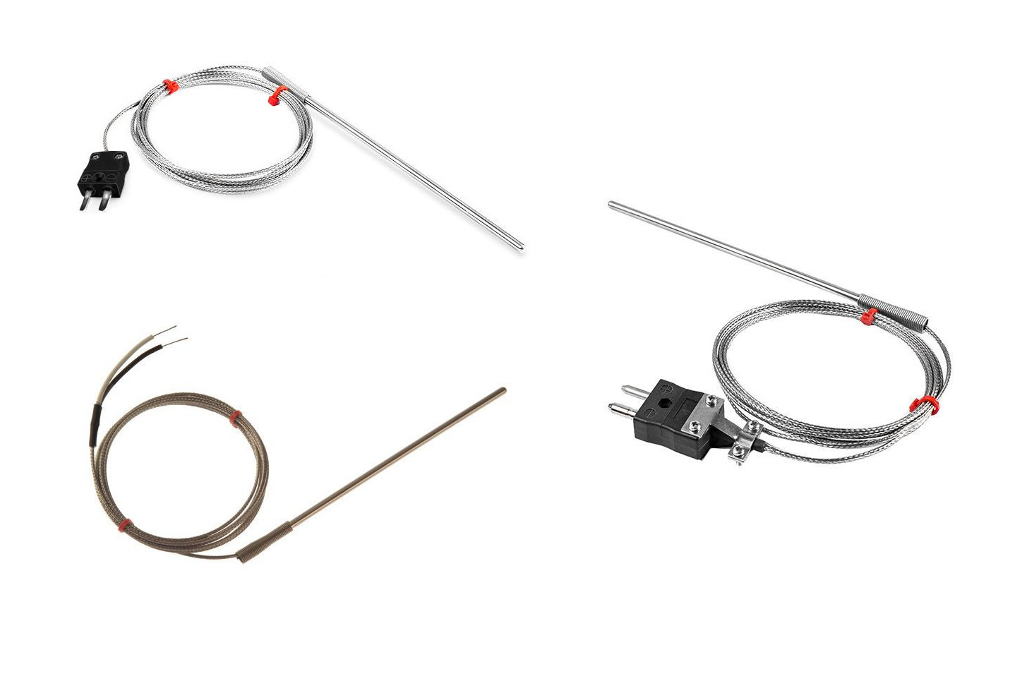 Sonda a termocoppia per impieghi generici IEC, cavo isolato in fibra di vetro con treccia in acciaio inox - tipo J