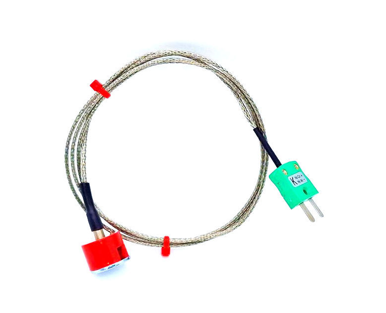 Termocoppia magnetica con pulsante di trazione IEC tipo K da 1,9 kg, cavo isolato in PFA con treccia in acciaio inossidabile che termina in spina miniaturizzata