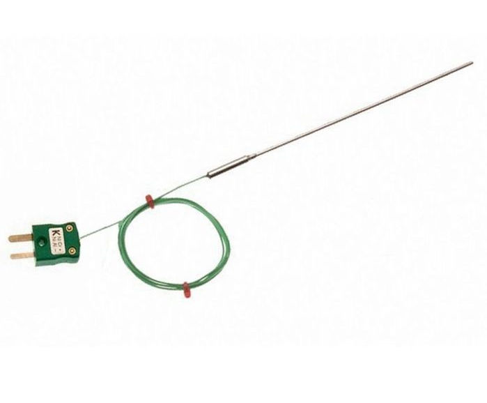 Termocoppia IEC a isolamento minerale con guarnizione a pentola liscia, 1 m di cavo IEC isolato in PFA e terminazione mini spina