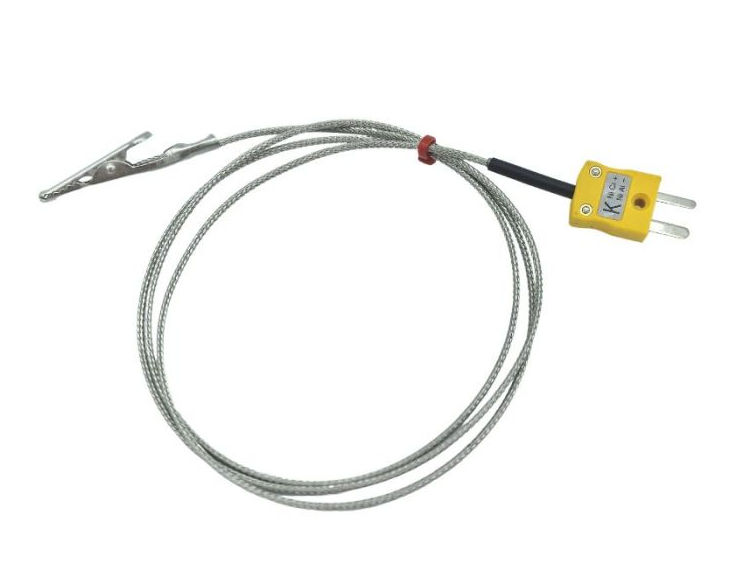 Termocoppia con clip a coccodrillo ANSI con cavo intrecciato in acciaio inossidabile in fibra di vetro