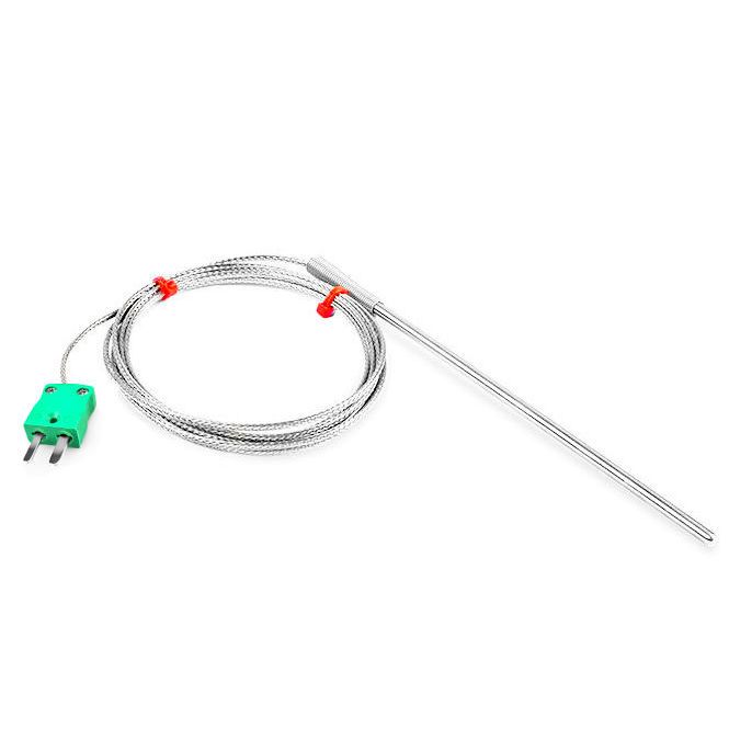 Sonda per termocoppia per impieghi generici IEC, cavo isolato in fibra di vetro con treccia in acciaio inox - Tipo K - Terminazione a spina miniaturizzata