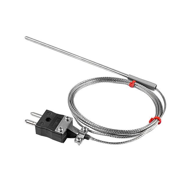 Sonda per termocoppia per impieghi generici IEC, cavo isolato in fibra di vetro con treccia in acciaio inox - Tipo J - Terminazione a spina standard