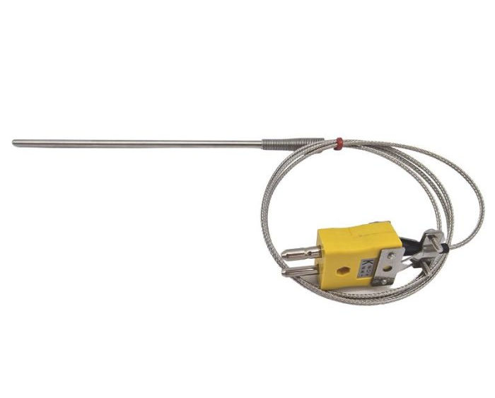 Sonda per termocoppia ANSI per uso generico, cavo isolato in fibra di vetro con treccia in acciaio inox - tipo K con terminazione in spina standard