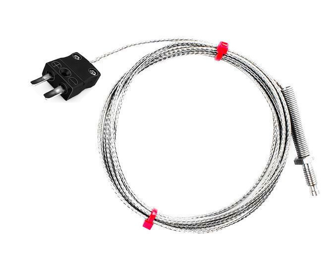 Termocoppia con ugello IEC, cavo isolato in fibra di vetro con treccia in acciaio inox - Tipo J - terminazione a spina miniaturizzata