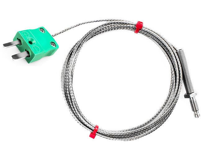 Termocoppia con ugello IEC, cavo isolato in fibra di vetro con treccia in acciaio inox - Tipo K - Terminazione a spina miniaturizzata