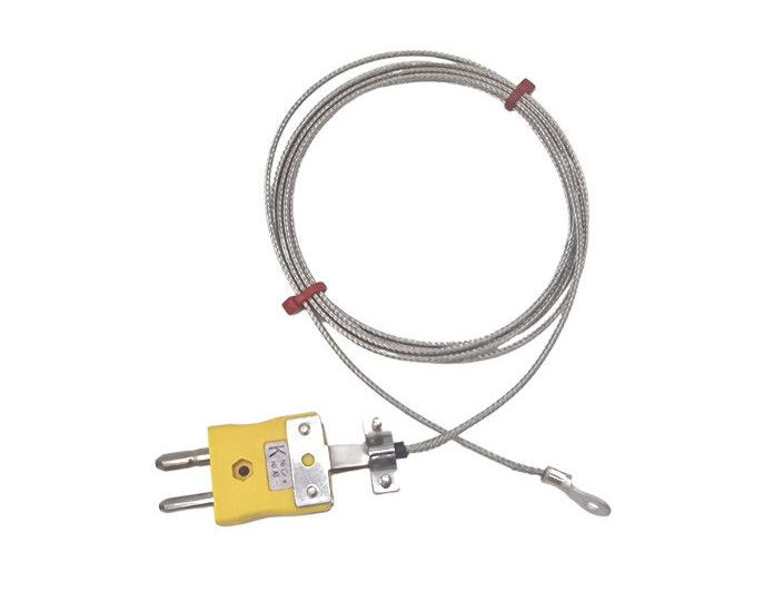 Termocoppia a rondella ANSI, cavo isolato in fibra di vetro con sovratreccia in acciaio inox che termina in spina standard
