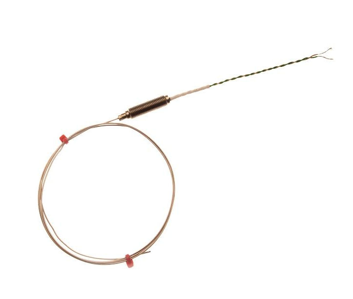 Termocoppia IEC a isolamento minerale con potenziometro filettato e 100 mm di cavo IEC a doppia torsione isolato in PFA - Tipo J