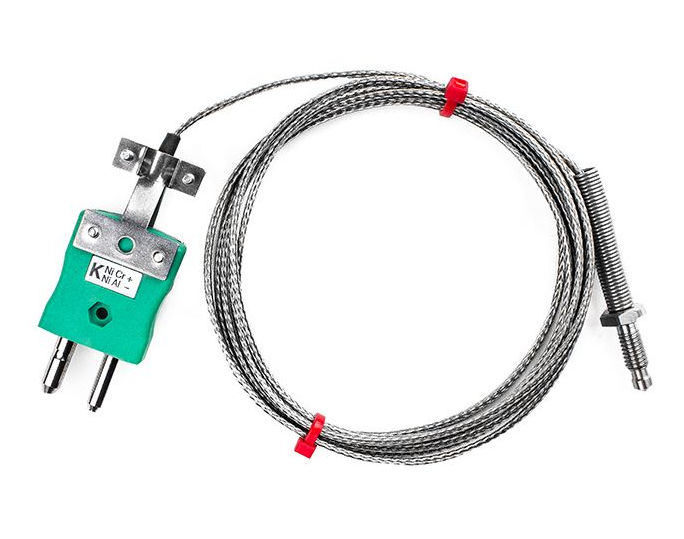 Termocoppia con ugello IEC, cavo isolato in fibra di vetro con treccia in acciaio inox - Tipo K - terminazione a spina standard