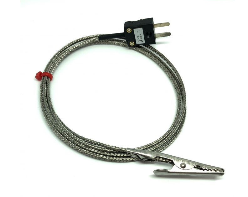 Termocoppia IEC con clip a coccodrillo con cavo intrecciato in acciaio inox in fibra di vetro - Tipo J