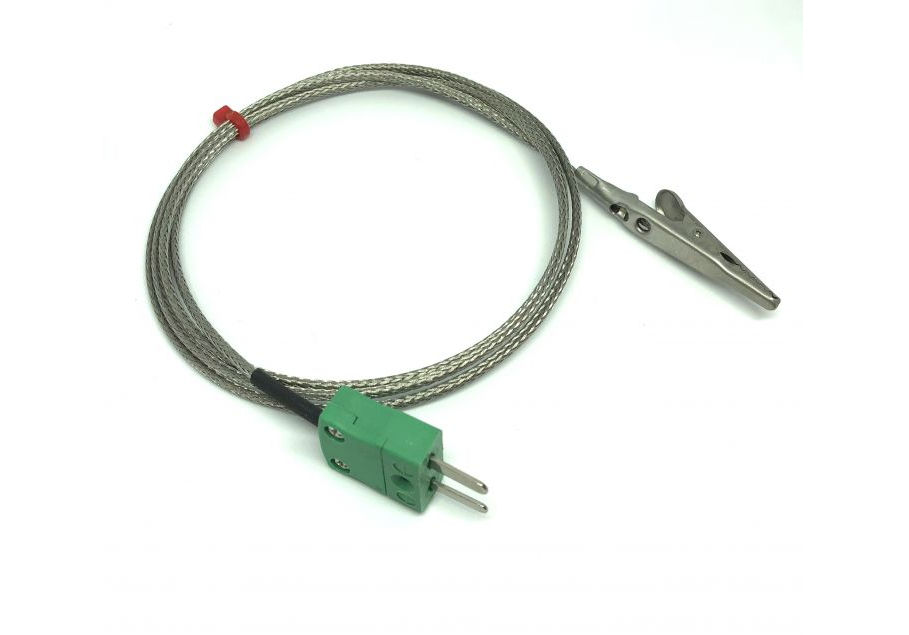 Termocoppia IEC con clip a coccodrillo con cavo intrecciato in acciaio inox in fibra di vetro - Tipo K