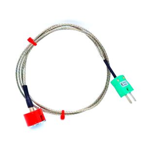 Termocoppia magnetica a pulsante di trazione IEC tipo K da 1,9 kg, cavo isolato in PFA con treccia in acciaio inox che termina in connettore maschio miniaturizzato - 2M