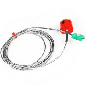 Termocoppia a magnete di trazione IEC tipo K da 3 kg, cavo isolato in PFA con treccia in acciaio inox che termina in connettore maschio miniaturizzato - 2M