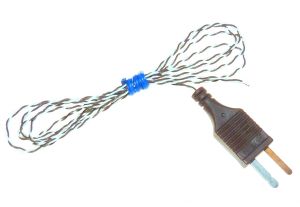 Termocoppia a giunzione esposta IEC Doppia intrecciata isolata in PFA con spina stampata - Tipo T - 1/0,2 mm - Lunghezza 1 m