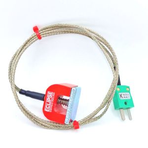 Termocoppia magnetica IEC tipo K da 4,5 kg con potenza di trazione (ferro di cavallo), cavo isolato in PFA con treccia in acciaio inossidabile che termina in spina miniaturizzata o standard
