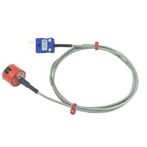 JIS Type K 1.9kg Pull Button Magnet Thermocouple, PFA Insulated Cable with Stainless Steel Over-Braid Terminating in Miniature or Standard Plug