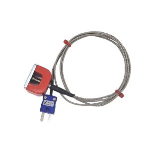 JIS Type K 4.5kg Pull Power (Horseshoe) Magnet Thermocouple, PFA Insulated Cable with Stainless Steel Over-Braid Terminating in Miniature or Standard Plug