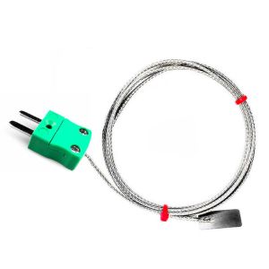 Termocoppia a foglia IEC, cavo isolato in fibra di vetro con treccia in acciaio inox che termina a coda nuda, connettore maschio miniaturizzato o standard - tipo K, J