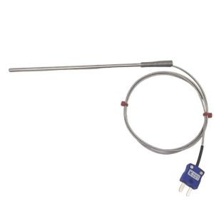 Sonda a termocoppia per uso generico, cavo isolato in fibra di vetro con treccia in acciaio inox - JIS di tipo K con terminazione a spina miniaturizzata - lunghezza 2 m