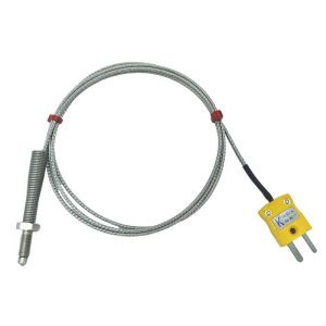 Termocoppia con ugello ANSI, cavo isolato in fibra di vetro con treccia in acciaio inox terminante in code nude, connettore maschio miniaturizzato o standard - tipo K