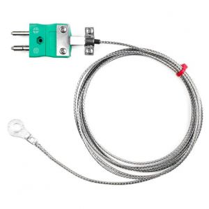 Termocoppia a rondella IEC, cavo isolato in fibra di vetro con treccia in acciaio inox che termina a coda nuda o spina standard - Tipo K