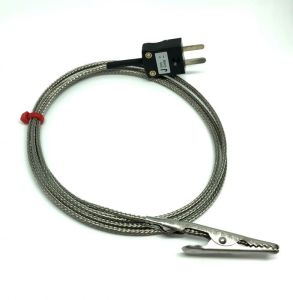 Termocoppia IEC con clip a coccodrillo con cavo intrecciato in acciaio inox in fibra di vetro - Tipo J - 1M
