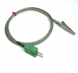 Termocoppia con clip a coccodrillo IEC con cavo intrecciato in acciaio inox in fibra di vetro - tipo K, J