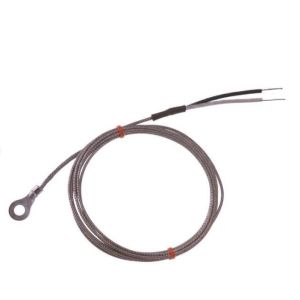 Termocoppia con rondella IEC, cavo isolato in fibra di vetro con treccia in acciaio inox tipo J con terminazione a coda nuda - dimensione foro rondella 8,0 mm
