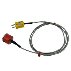 Termocoppia magnetica con pulsante di trazione ANSI tipo K da 1,9 kg, cavo isolato in PFA con terminazione a treccia in acciaio inox con connettore maschio miniaturizzato - 1M