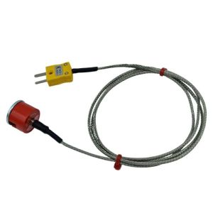 Termocoppia magnetica con pulsante di trazione ANSI tipo K da 1,9 kg, cavo isolato in PFA con treccia in acciaio inox che termina in spina miniaturizzata - 2M