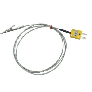 Termocoppia ANSI con clip a coccodrillo con cavo intrecciato in acciaio inox in fibra di vetro - Tipo K - Lunghezza 3M