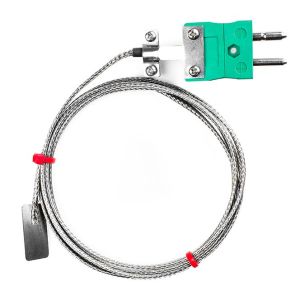 Termocoppia a foglia IEC, cavo isolato in fibra di vetro con treccia in acciaio inox - Tipo K con terminazione a spina standard - lunghezza 2 m