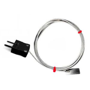 Termocoppia a foglia IEC, cavo isolato in fibra di vetro con treccia in acciaio inox - Tipo J con terminazione a spina miniaturizzata - Lunghezza 2 m
