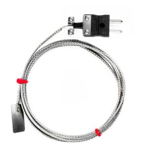 Termocoppia a foglia IEC, cavo isolato in fibra di vetro con treccia in acciaio inox - Tipo J con terminazione a spina standard - lunghezza 1 m