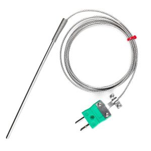Sonda per termocoppia per uso generico IEC, cavo isolato in fibra di vetro con treccia in acciaio inox - Tipo K - Terminazione maschio standard - 1M