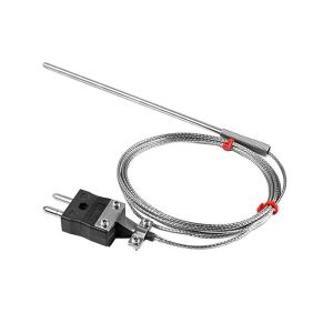 Sonda per termocoppia per uso generico IEC, cavo isolato in fibra di vetro con treccia in acciaio inox - Tipo J - Terminazione maschio standard - 2M