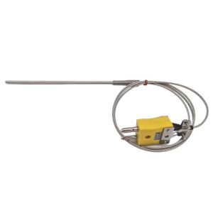 Sonda per termocoppia ANSI per uso generico, cavo isolato in fibra di vetro con treccia in acciaio inox - Tipo K terminante in spina standard - lunghezza 2 m