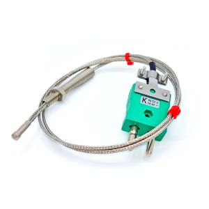 Termocoppia con ugello IEC, cavo isolato in fibra di vetro con treccia in acciaio inox - Tipo K - Terminazione maschio standard - 5M