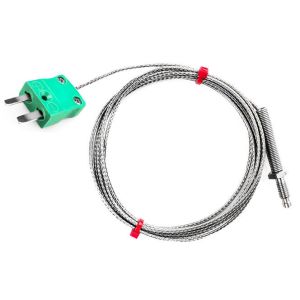 Termocoppia con ugello IEC, cavo isolato in fibra di vetro con treccia in acciaio inox - Tipo K - Terminazione a spina miniaturizzata - 1M