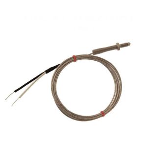 Termocoppia con ugello IEC, cavo isolato in fibra di vetro con treccia in acciaio inox - Tipo J - terminazione a coda nuda - 5M