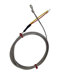 Termocoppia con rondella ANSI, cavo isolato in fibra di vetro con treccia in acciaio inossidabile che termina in code nude - dimensione del foro della rondella da 3,5 mm