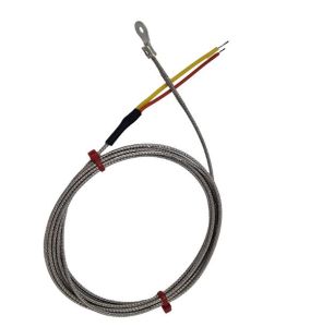 Termocoppia con rondella ANSI, cavo isolato in fibra di vetro con treccia in acciaio inossidabile che termina in code nude - dimensione del foro della rondella da 5,0 mm