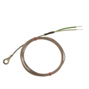 Termocoppia con rondella IEC, cavo isolato in fibra di vetro con treccia in acciaio inox tipo K con terminazione a coda nuda - dimensione foro rondella 8,0 mm