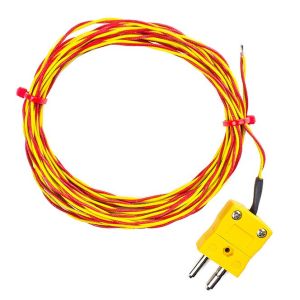 Termocoppia ANSI in fibra di vetro ad alta temperatura con doppia punta saldata ritorta a vista tipo K con terminazione a spina standard - Lunghezza 10 m