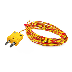 Termocoppia ANSI in fibra di vetro ad alta temperatura con doppia punta saldata ritorta a vista tipo K con terminazione a spina miniaturizzata - Lunghezza 10 m